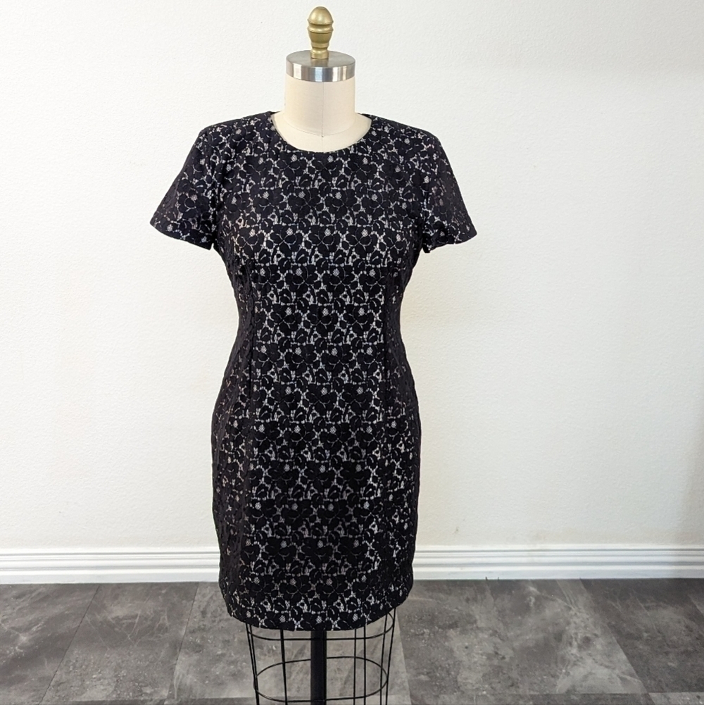 French Connection Lace Short Sleeve Mini Dress Black 12 cocktail party wedding